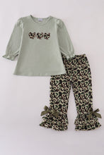 Load image into Gallery viewer, Sage camouflage turkey applique ruffle pants set
