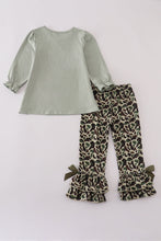 Load image into Gallery viewer, Sage camouflage turkey applique ruffle pants set
