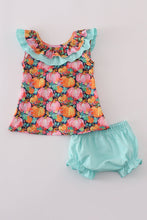 Load image into Gallery viewer, Pink pumpkin print ruffle bloomer set
