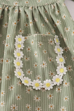 Load image into Gallery viewer, Green corduroy floral lace ruffle dress
