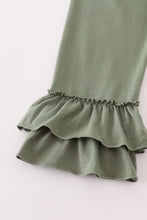 Load image into Gallery viewer, Green corduroy floral lace ruffle pants set
