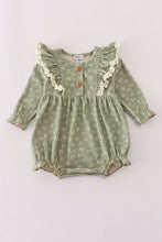 Load image into Gallery viewer, Green corduroy floral lace ruffle bubble
