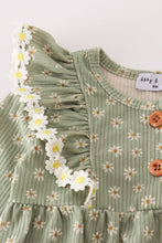 Load image into Gallery viewer, Green corduroy floral lace ruffle bubble
