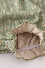 Load image into Gallery viewer, Green corduroy floral lace ruffle bubble
