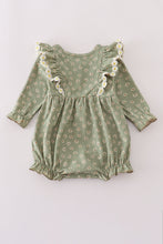 Load image into Gallery viewer, Green corduroy floral lace ruffle bubble
