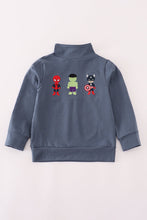 Load image into Gallery viewer, Navy character embroidery zip pull over
