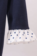 Load image into Gallery viewer, Navy nativity embroidery ruffle romper
