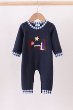 Load image into Gallery viewer, Navy nativity embroidery romper

