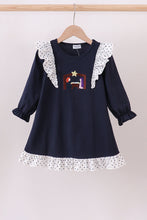 Load image into Gallery viewer, Navy nativity embroidery ruffle dress
