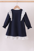 Load image into Gallery viewer, Navy nativity embroidery ruffle dress
