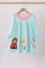 Load image into Gallery viewer, Blue character embroidery ruffle dress

