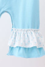 Load image into Gallery viewer, Blue nativity embroidery ruffle romper
