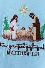 Load image into Gallery viewer, Blue nativity embroidery romper
