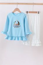 Load image into Gallery viewer, Blue nativity embroidery ruffle dress set

