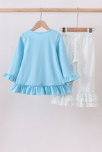 Load image into Gallery viewer, Blue nativity embroidery ruffle dress set
