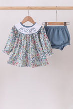 Load image into Gallery viewer, Blue floral blessed embroidery bloomer set
