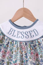 Load image into Gallery viewer, Blue floral blessed embroidery bloomer set
