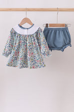 Load image into Gallery viewer, Blue floral blessed embroidery bloomer set
