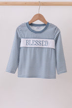 Load image into Gallery viewer, Blue stripe blessed embroidery top
