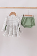 Load image into Gallery viewer, Green turkey embroidery ruffle bloomer set
