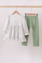 Load image into Gallery viewer, Green turkey embroidery gingham ruffle pants set
