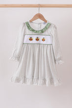 Load image into Gallery viewer, Green turkey embroidery gingham ruffle dress
