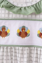 Load image into Gallery viewer, Green turkey embroidery gingham ruffle dress
