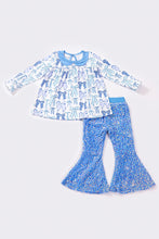 Load image into Gallery viewer, Blue bow print sequin girl pants set
