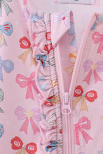 Load image into Gallery viewer, Premium whimsical bows ruffle bamboo romper
