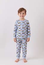 Load image into Gallery viewer, Premium blue excavator print bamboo pants set
