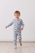 Load image into Gallery viewer, Premium blue excavator print bamboo pants set
