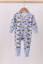 Load image into Gallery viewer, Premium blue excavator print bamboo romper
