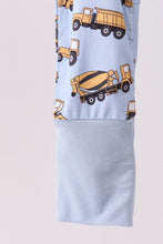 Load image into Gallery viewer, Premium blue excavator print bamboo romper
