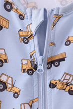 Load image into Gallery viewer, Premium blue excavator print bamboo romper
