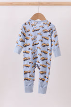 Load image into Gallery viewer, Premium blue excavator print bamboo romper
