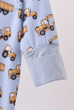 Load image into Gallery viewer, Premium blue excavator print bamboo romper
