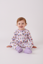 Load image into Gallery viewer, Premium purple character print checkered bamboo romper
