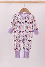 Load image into Gallery viewer, Premium purple character print checkered bamboo romper
