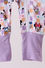 Load image into Gallery viewer, Premium purple character print checkered bamboo romper
