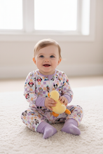 Load image into Gallery viewer, Premium purple character print checkered bamboo romper
