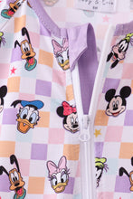 Load image into Gallery viewer, Premium purple character print checkered bamboo romper
