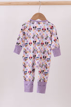 Load image into Gallery viewer, Premium purple character print checkered bamboo romper
