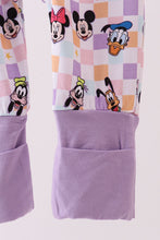 Load image into Gallery viewer, Premium purple character print checkered bamboo romper
