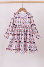 Load image into Gallery viewer, Premium purple character print bamboo checkered dress
