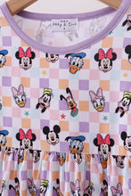 Load image into Gallery viewer, Premium purple character print bamboo checkered dress
