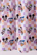 Load image into Gallery viewer, Premium purple character print bamboo checkered dress
