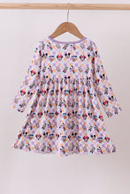Load image into Gallery viewer, Premium purple character print bamboo checkered dress
