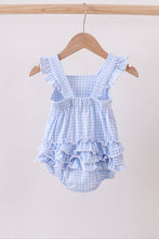 Load image into Gallery viewer, Premium blue snowman embroidery gingham ruffle bubble

