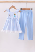 Load image into Gallery viewer, Premium blue snowman embroidery gingham ruffle pants set
