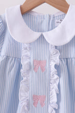 Load image into Gallery viewer, Premium blue stripe bow embroidery dress
